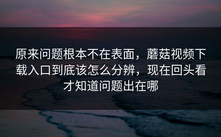 原来问题根本不在表面，蘑菇视频下载入口到底该怎么分辨，现在回头看才知道问题出在哪