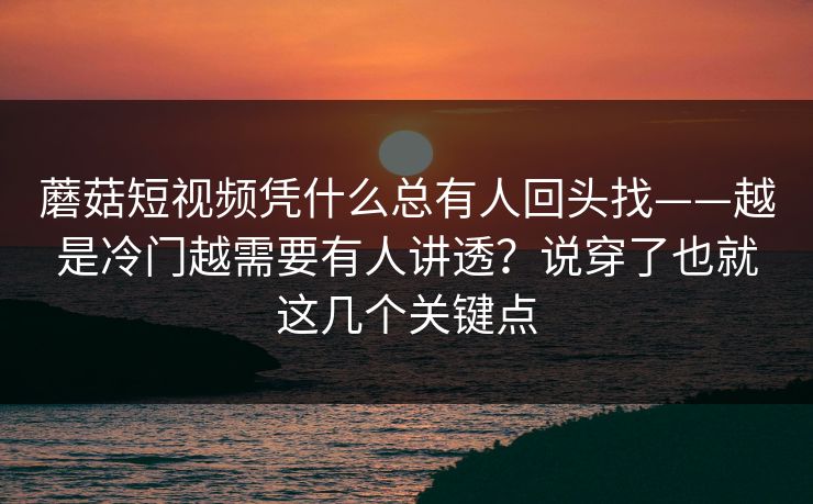 蘑菇短视频凭什么总有人回头找——越是冷门越需要有人讲透？说穿了也就这几个关键点