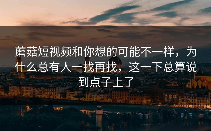 蘑菇短视频和你想的可能不一样，为什么总有人一找再找，这一下总算说到点子上了