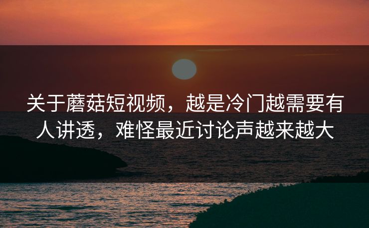 关于蘑菇短视频，越是冷门越需要有人讲透，难怪最近讨论声越来越大